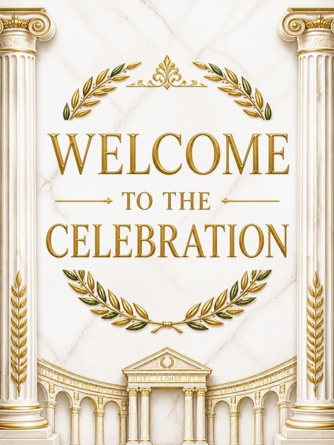 Welcome sign in the Roman Coliseum Laurel Wreath 12th Birthday design