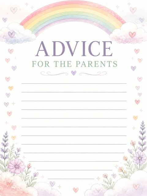 Advice card in the Watercolor Bunny Rainbow Baby Shower design