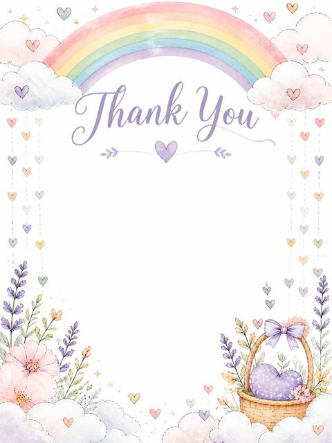 Thank-you flat in the Watercolor Bunny Rainbow Baby Shower design