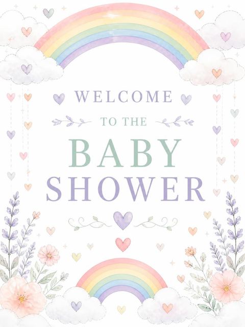 Welcome sign in the Watercolor Bunny Rainbow Baby Shower design