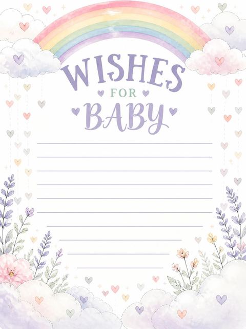 Wishes page in the Watercolor Bunny Rainbow Baby Shower design
