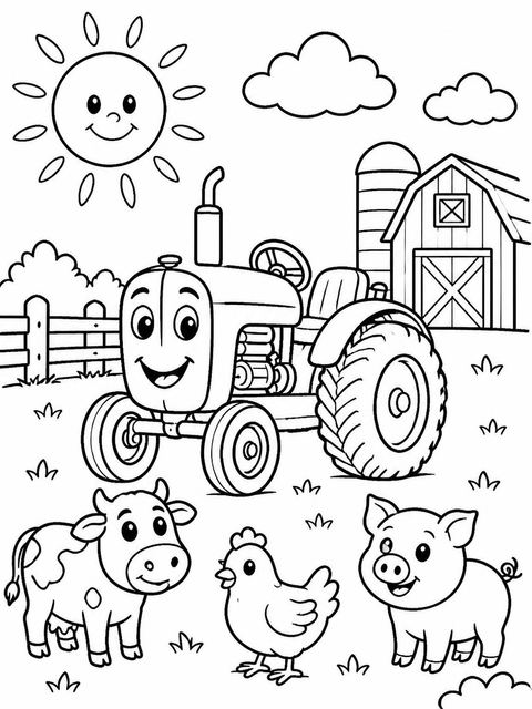 Coloring sheet in the Watercolor Tractor Farm 1st Birthday design