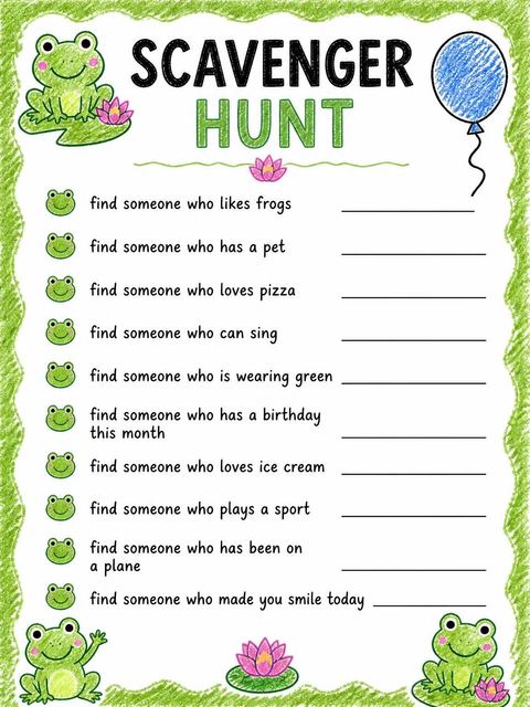 Scavenger hunt in the Crayon Frog Balloon 2nd Birthday design