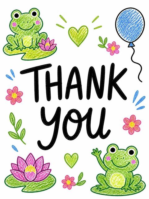 Thank-you flat in the Crayon Frog Balloon 2nd Birthday design