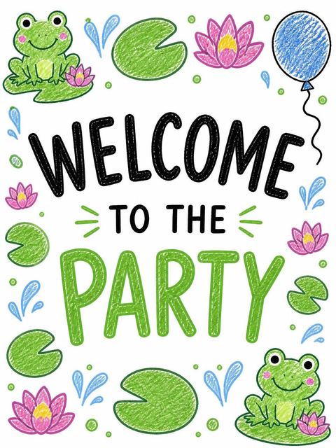 Welcome sign in the Crayon Frog Balloon 2nd Birthday design