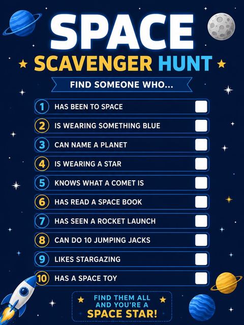 Scavenger hunt in the Blast Off Cosmic Space Birthday design