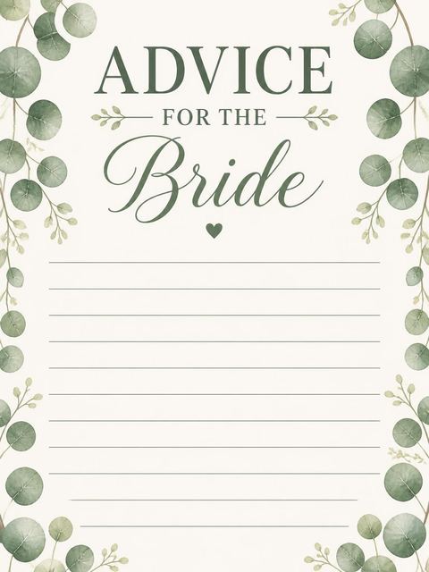 Advice card in the Cream Watercolor Eucalyptus Bridal Shower design