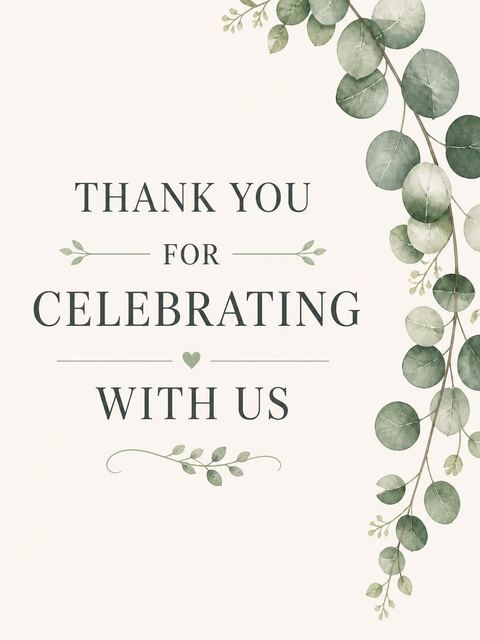 Thank-you flat in the Cream Watercolor Eucalyptus Bridal Shower design