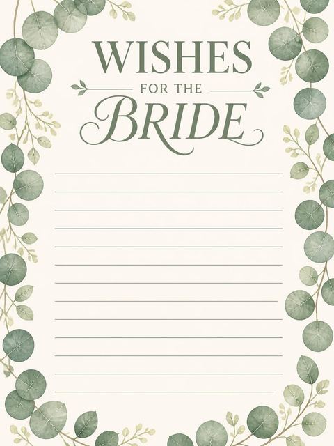 Wishes page in the Cream Watercolor Eucalyptus Bridal Shower design