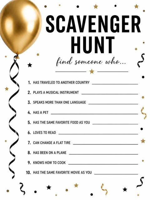 Scavenger hunt in the Metallic Gold Balloon 12th Birthday Invitation design