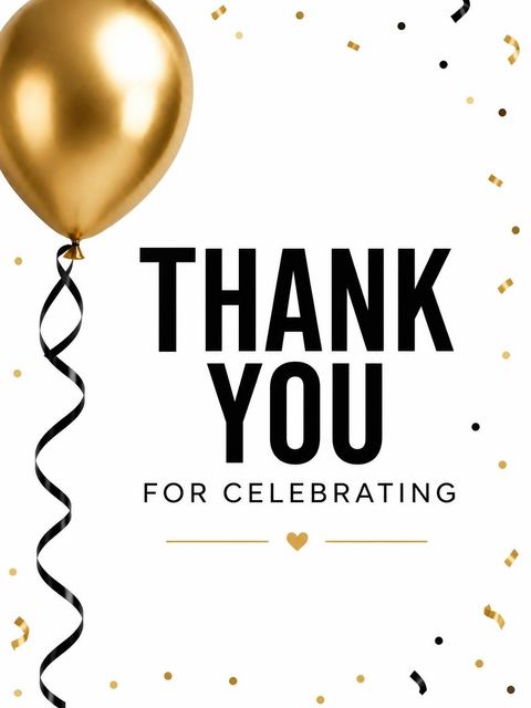Thank-you flat in the Metallic Gold Balloon 12th Birthday Invitation design