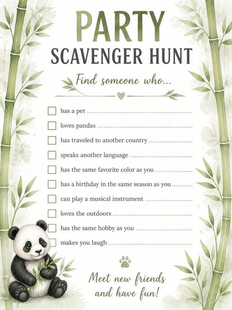Scavenger hunt in the Watercolor Panda Bamboo Forest 6th Birthday design