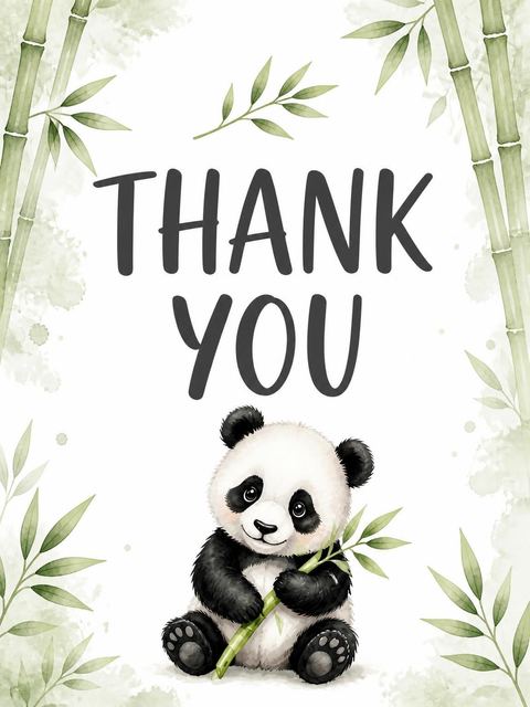 Thank-you flat in the Watercolor Panda Bamboo Forest 6th Birthday design