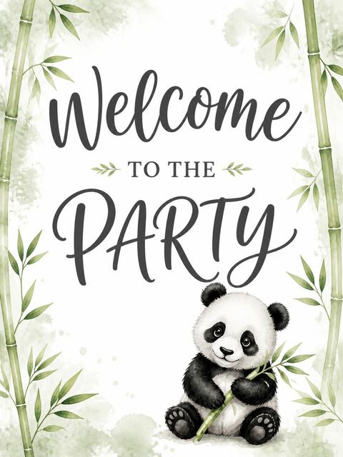 Welcome sign in the Watercolor Panda Bamboo Forest 6th Birthday design