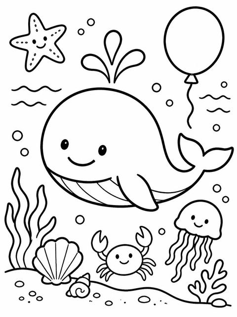 Coloring sheet in the Crayon Blue Whale 6th Birthday Invitation design