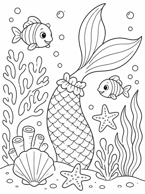 Coloring sheet in the Watercolor Coral Mermaid 5th Birthday Party design