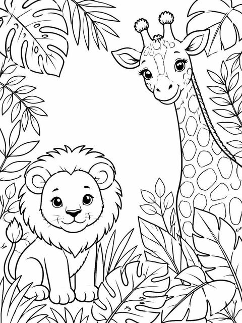 Coloring sheet in the Watercolor Jungle Animal Birthday Invitation design