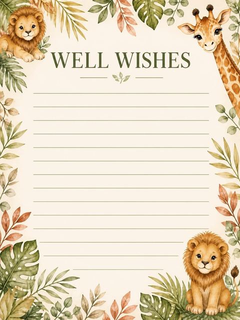 Wishes page in the Watercolor Jungle Animal Birthday Invitation design