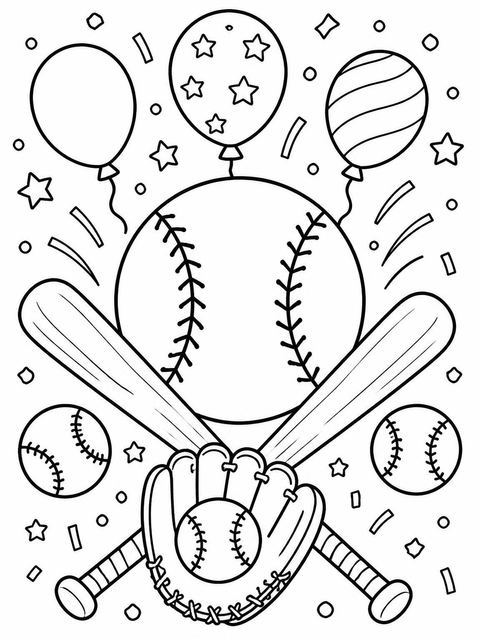 Coloring sheet in the Crayon Baseball 5th Birthday Invitation design