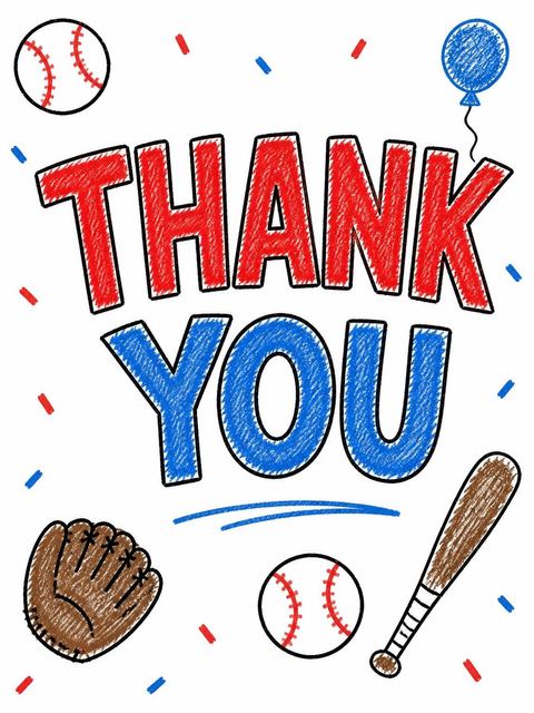 Thank-you flat in the Crayon Baseball 5th Birthday Invitation design