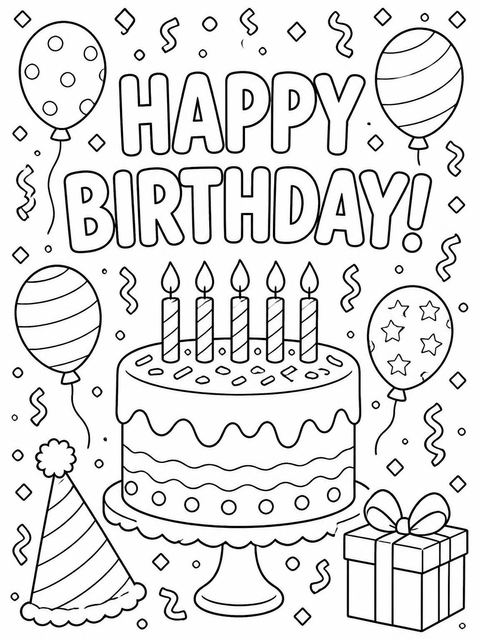 Coloring sheet in the Pastel Confetti Border 3rd Birthday Invitation design