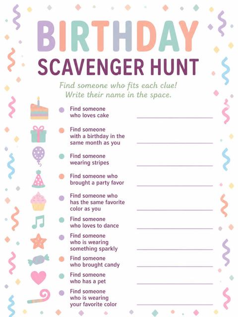 Scavenger hunt in the Pastel Confetti Border 3rd Birthday Invitation design