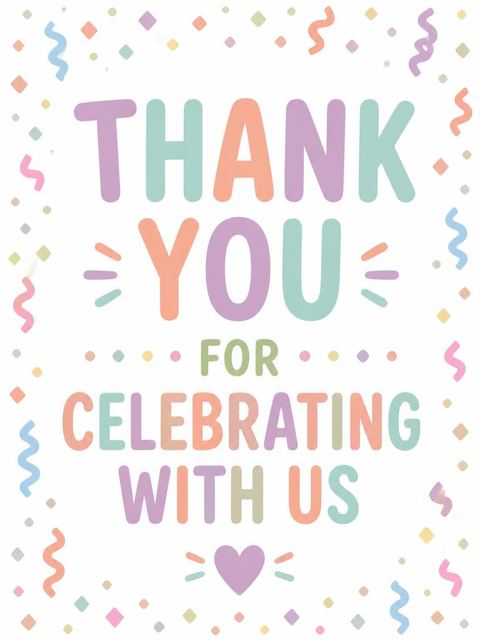 Thank-you flat in the Pastel Confetti Border 3rd Birthday Invitation design