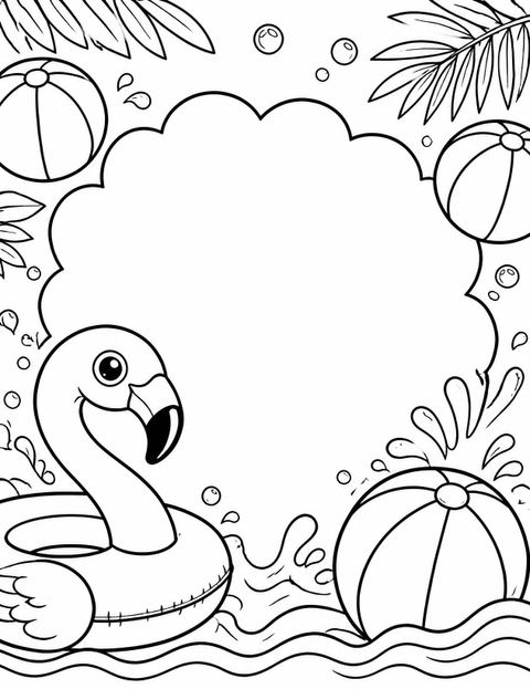 Coloring sheet in the Tropical Flamingo Beach Ball 7th Birthday design