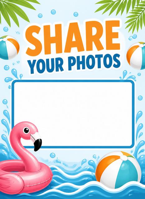 Hashtag card in the Tropical Flamingo Beach Ball 7th Birthday design