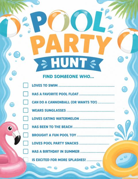 Scavenger hunt in the Tropical Flamingo Beach Ball 7th Birthday design