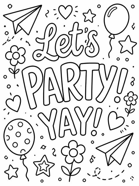 Coloring sheet in the Primary Doodle Border 4th Birthday Invitation design
