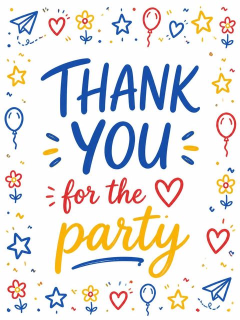 Thank-you flat in the Primary Doodle Border 4th Birthday Invitation design