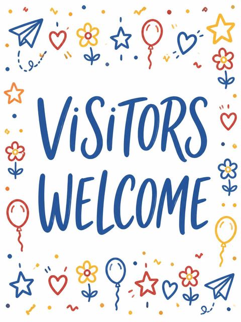 Welcome sign in the Primary Doodle Border 4th Birthday Invitation design