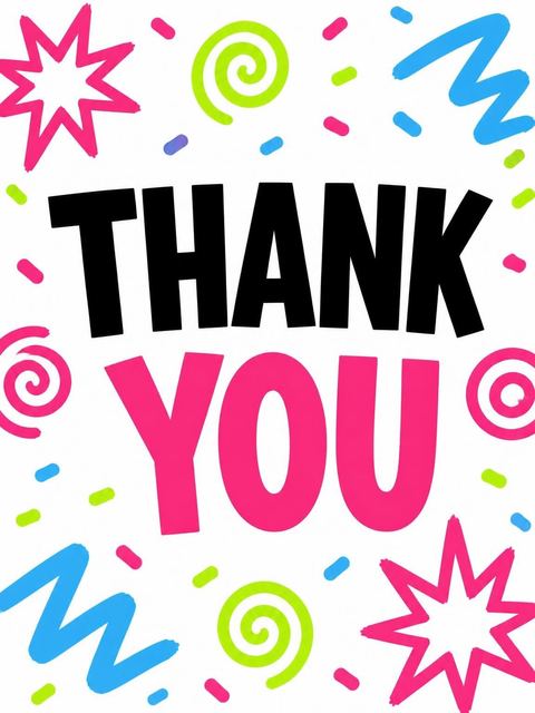 Thank-you flat in the Neon Squiggle Confetti Birthday Invitation design
