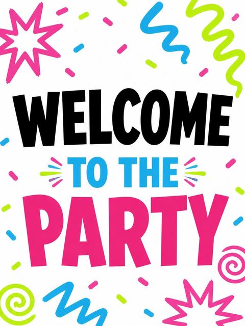 Welcome sign in the Neon Squiggle Confetti Birthday Invitation design