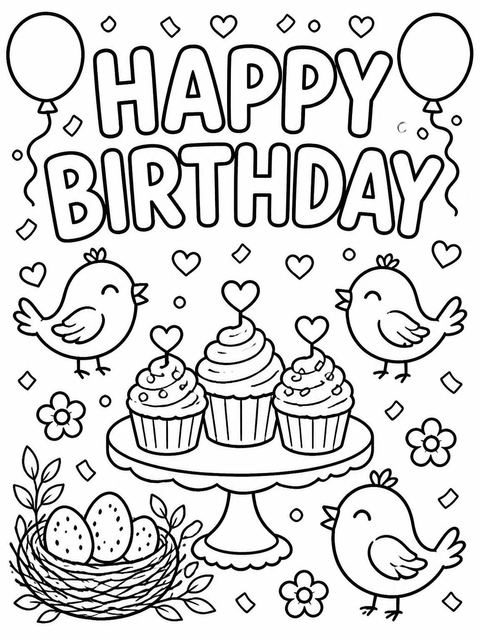 Coloring sheet in the Crayon Bluebird Balloon 8th Birthday Invitation design