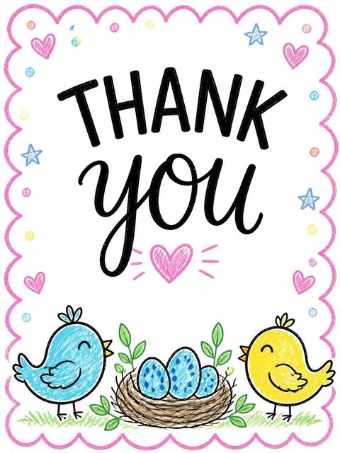 Thank-you flat in the Crayon Bluebird Balloon 8th Birthday Invitation design