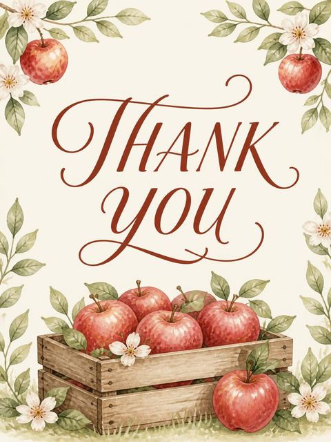 Thank-you flat in the Watercolor Pony Gingham Orchard Birthday design