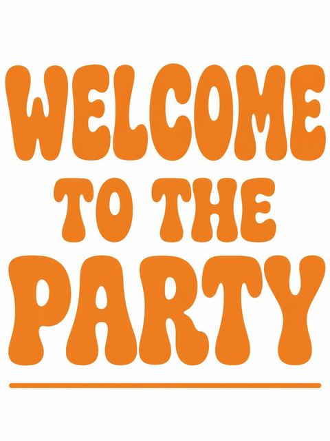 Welcome sign in the Orange Bubble Letter 90th Birthday design