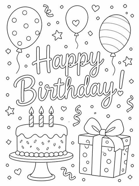 Coloring sheet in the Minimalist Cream Birthday Invitation design