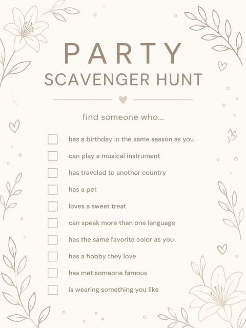 Scavenger hunt in the Minimalist Cream Birthday Invitation design