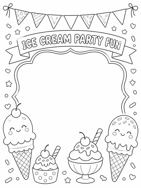 Coloring sheet in the Pastel Watercolor Ice Cream 2nd Birthday design