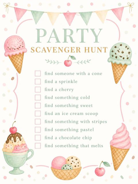 Scavenger hunt in the Pastel Watercolor Ice Cream 2nd Birthday design
