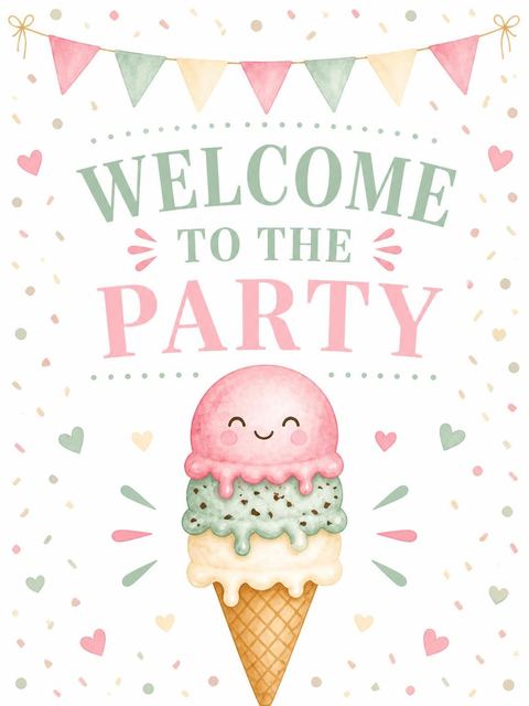Welcome sign in the Pastel Watercolor Ice Cream 2nd Birthday design
