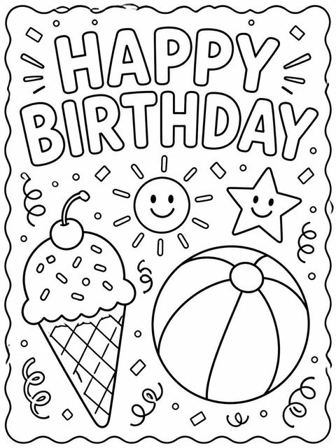 Coloring sheet in the Pink Scalloped Sun Star 10th Birthday design