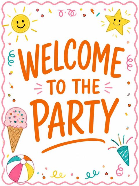 Welcome sign in the Pink Scalloped Sun Star 10th Birthday design