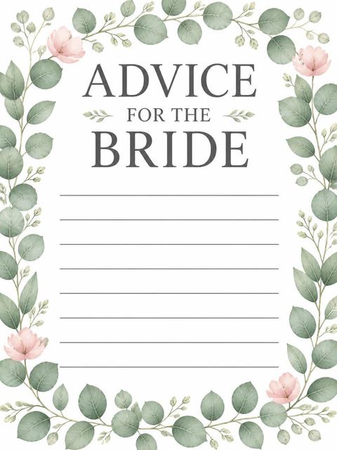 Advice card in the Watercolor Eucalyptus Wreath Bridal Shower design