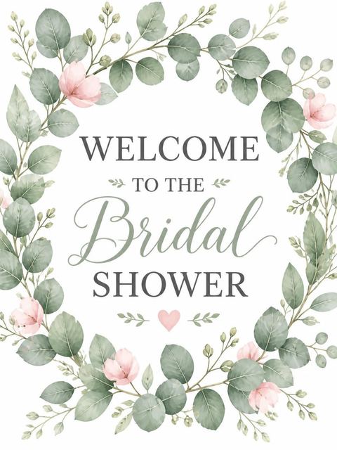 Welcome sign in the Watercolor Eucalyptus Wreath Bridal Shower design