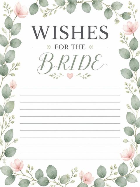 Wishes page in the Watercolor Eucalyptus Wreath Bridal Shower design