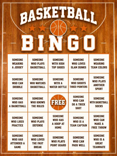 Bingo grid in the Hardwood Basketball Court 15th Birthday Invitation design